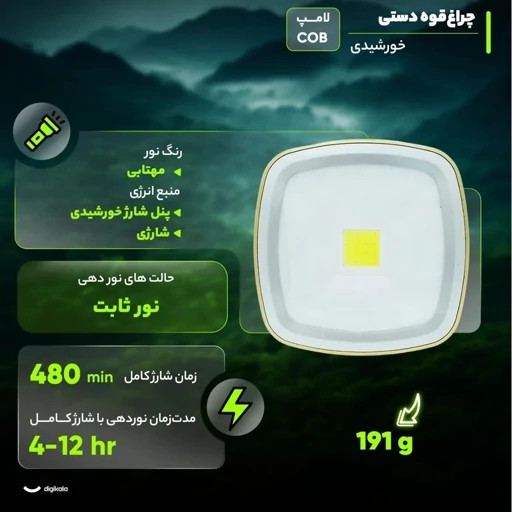 مینی پروژکتور خورشیدی پاور بانک دار با نور مهتابی